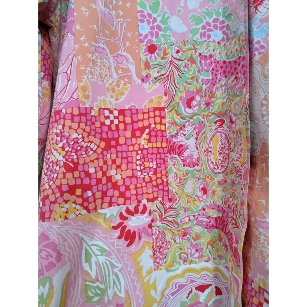 Key West Patchwork Cotton Button Down Top Size M - image 4